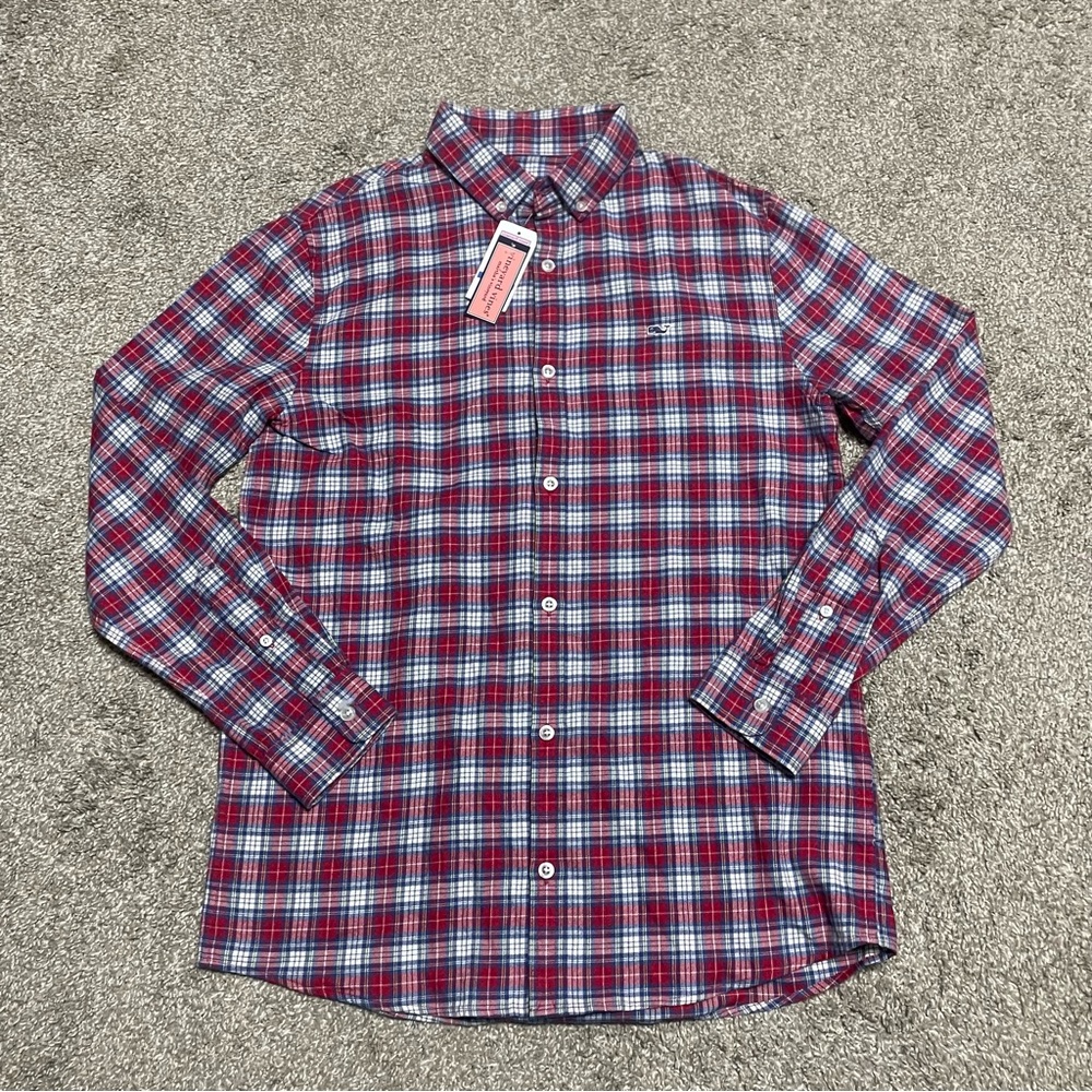 NWT Boy’s Vineyard Vines Flannel Whale Shirt Size XL (18)